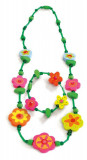 Set colier si bratara cu pandative din lemn, cu floricele, Woodyland, verde inchis