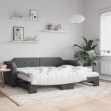 vidaXL Pat de zi cu extensie și saltele, gri &icirc;nchis, 90x190 cm, textil