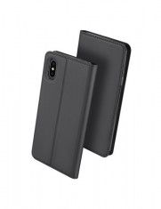 Husa originala Dux Ducis, iPhone XS / iPhone X, gri, piele si tpu, functie suport si sloturi, eleganta foto