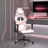 vidaXL Scaun gaming de masaj/suport picioare, alb/roz, piele ecologică