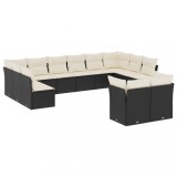 Cumpara ieftin Set canapele de gradina, 12 piese, cu perne, negru, poliratan
