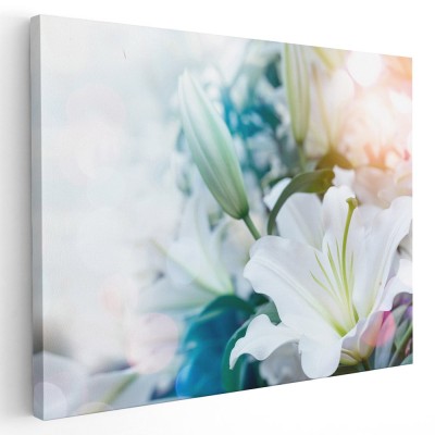 Tablou flori crini albi Tablou canvas pe panza CU RAMA 20x30 cm foto