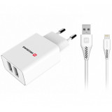 Incarcator Retea cu cablu Lightning Swissten Travel, Smart IC, 2.1A, 1.2m, 2 X USB, Alb