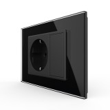 Cumpara ieftin Priza simpla Livolo cu blank, rama din sticla 3M, standard italian, negru