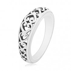 Inel din argint 925, ornamente cu inimi gravate, patină neagră - Marime inel: 49