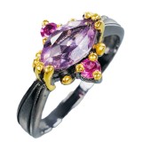 Inel bijuterie din argint 925 cu ametist si rodolit,7