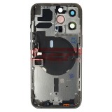 Carcasa Completa iPhone 13 Pro Neagra + Suport SIM, Butoane Volum/Power, Flex Magsafe, Geam Camera Spate Originala