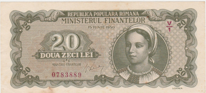 ROMANIA RPR 20 LEI 1950 aXF