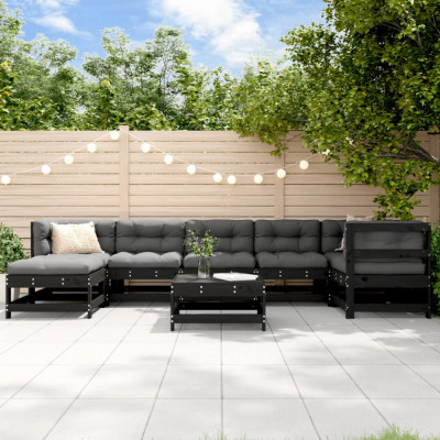 vidaXL Set mobilier relaxare grădină, 8 piese, negru, lemn masiv pin foto