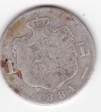 Moneda Argint Romania 1 Leu 1884 - Argint, Monede Romanesti Vechi