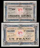 Franța, lot 50 centime și 1 franc 1926_Camera Comert Troyes_UNC _Serii poze