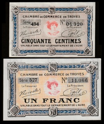 Franța, lot 50 centime și 1 franc 1926_Camera Comert Troyes_UNC _Serii poze foto