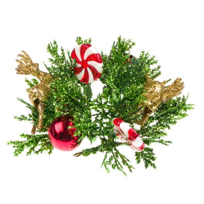 Inel Decorativ Crăciun, Glitter Verde, Cerbi Aurii, Bile Roșii, 14 cm foto