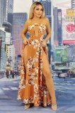 Salopeta Dama Portocalie Florala cu Decupaje si Crapaturi Laterale, U664RR-19, S/M, M/L, Fara Bretelle, Eleganta de Vara