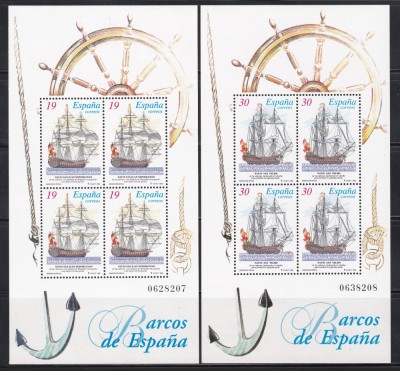 Spania 1995 - Nave cu vele vechi, 2 Blocuri, MNH foto