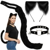 Costum pisica/vulpe, set 3 piese, coada, choker, cordeluta urechi, negru