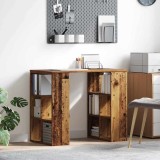 Birou Colțar Lemn Masiv Recuperat, Maro Rustic, Rafturi Integrate, Design Minimalist, Asamblare Ușoară, Birou Acasă