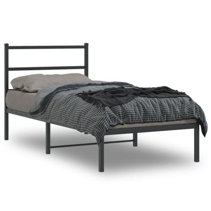 vidaXL Cadru pat metalic cu tăblie, negru, 90x200 cm 355358