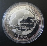 Medalie campionatul european de fotbal Austria-Elvetia, 40 mm, metal argintat, in capsula
