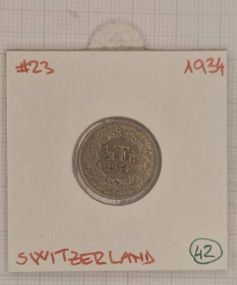 Switzerland, Elvetia, 1/2 Franc 1934, KM#23, Argint foto