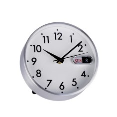 Ceas masa cu calendar aluminiu argintiu 17,5 cm
