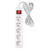 Prelungitor electric 5 prize, 5 m, 3x1,5 mm&sup2;, cu &icirc;ntrerupator, alb