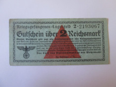 Rara! 2 Reichsmark 1939-1945,bancnota circulata in lagarele prizonieri Germania foto