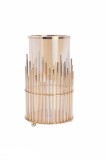 Suport lumanare/flori artificiale din sticla,Vintage, cadru fier, auriu