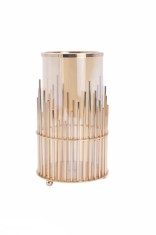Suport lumanare/flori artificiale din sticla,Vintage, cadru fier, auriu