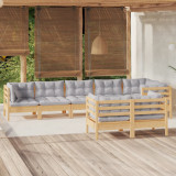VidaXL Set mobilier grădină cu perne, 8 piese, gri, lemn masiv pin