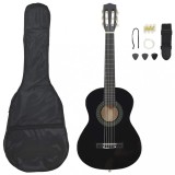 Set Chitara Clasica Incepatori vidaXL, 8 Piese, Negru, 1/2 (34), Husa, Curea, Pene, Diapazon, Corzi
