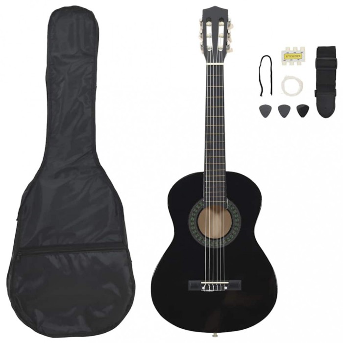 vidaXL Set de chitară clasică &icirc;ncepători, 8 piese, negru, 1/2 34&quot;