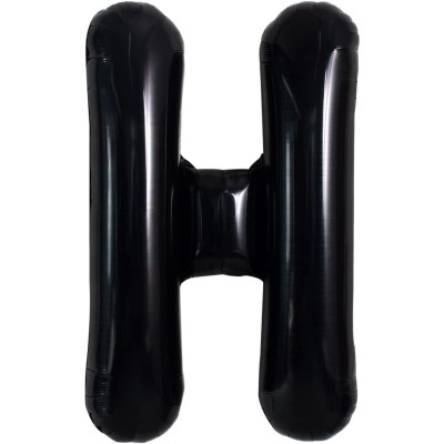 Balon folie metalizata litera h, flippy, 40 cm, umflati cu heliu sau aer, ambalaj individual, pai inclus, negru foto