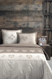 Lenjerie Modane Pat Dublu, 3 Piese, Cearsaf Pilota 240x220cm, 2 Fete De Perna 63&times;63cm, Culoare Natural, 100% Bumbac Oeko Tex