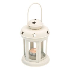 Felinar decorativ cu maner pentru gradina,design stelute,alb,10x15 cm