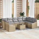 Cumpara ieftin Set de masă pentru grădină cu pernă 10 pcs Bej, Gri deschis