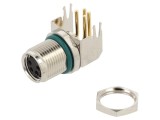 Conector M8 mamă 4 pini, 4A, IP68, unghi 90&deg;, metal