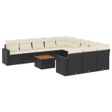 Cumpara ieftin Set canapele de gradina, 12 piese, cu perne, negru, poliratan