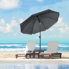 Outsunny Umbrela de soare pentru plaja din Poliester si Otel cu 8 Nervuri, cu Tetiera care se Inclina la 45° si Design in 2 Sectiuni, Ø180x209 cm, Gri