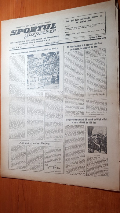 sportul popular 11 august 1953-cursa ciclista de 100km,turneul de fotbal,inot