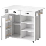 HOMCOM Insulă de Bucătărie cu Roți Blat Rabatabil Suport Condimente Suport Prosoape Dulap 2 Sertare 117,5x70x91 cm Alb | Aosom Romania