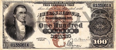 100 dolari 1880 Reproducere Bancnota USD , Dimensiune reala 1:1 foto