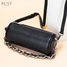 Geanta dama, BUSY LDY&amp;GTM&reg; Muse, piele naturala, compacta si minimalista, de umar si de mana, neagra
