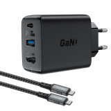 GaN A17 65W USB-C/USB-A &icirc;ncărcător HDMI HDMI 4K 60Hz kit adaptor cu cablu - negru Acefast