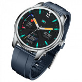 Cumpara ieftin Smartwatch iSEN Watch W9 Silver cu bratara bleumarin din TPU, 1.3 Display costomizabil, IP68, 200mAh, HR, Tensiune, Notificari, Muzica