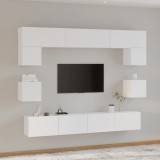 VidaXL Set dulap TV, 8 piese, alb, lemn prelucrat