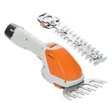 Aparat gradinarit electric, cu functie dubla, pentru tuns iarba sau arbusti, cu doua foarfeci incluse, maner cu inaltime reglabila, gri/portocaliu