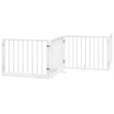 Cumpara ieftin Poarta caini pliabila cu usa, 4 panouri, alb, 320 cm, lemn plop