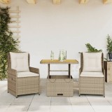 VidaXL Set bistro cu perne, 3 piese, bej, poliratan