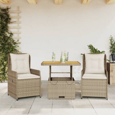 vidaXL Set bistro cu perne, 3 piese, bej, poliratan 3262774 foto